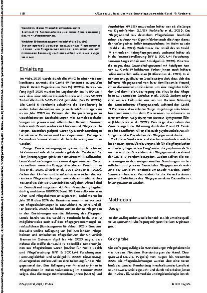 Vorschauseite 2: Psychosoziale Belastung und Arbeitsbedingungen des Pflegepersonals in Pflegeheimen in der Covid-19-Pandemie