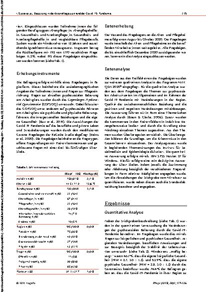 Vorschauseite 3: Psychosoziale Belastung und Arbeitsbedingungen des Pflegepersonals in Pflegeheimen in der Covid-19-Pandemie