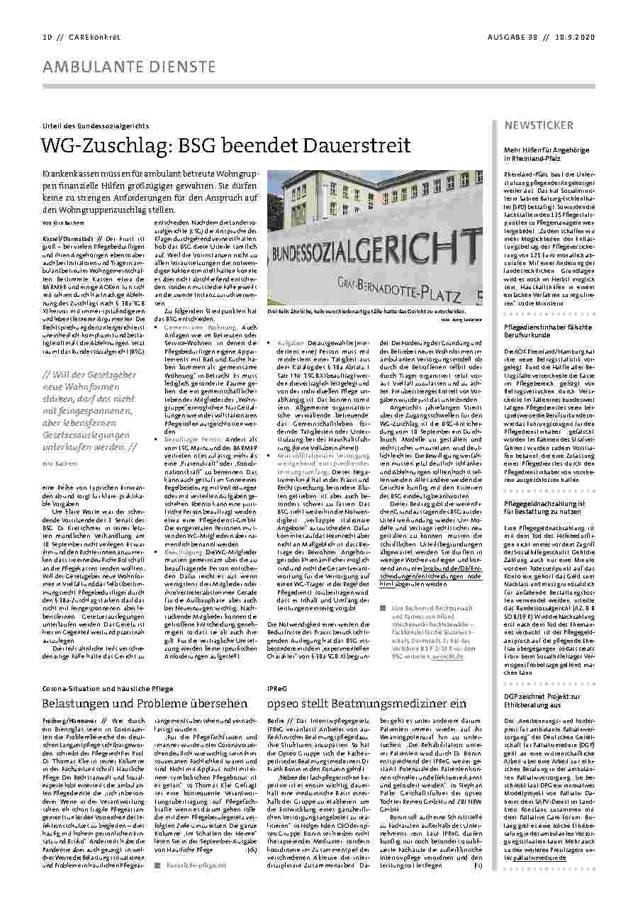 Vorschauseite 1: WG-Zuschlag: BSG beendet Dauerstreit