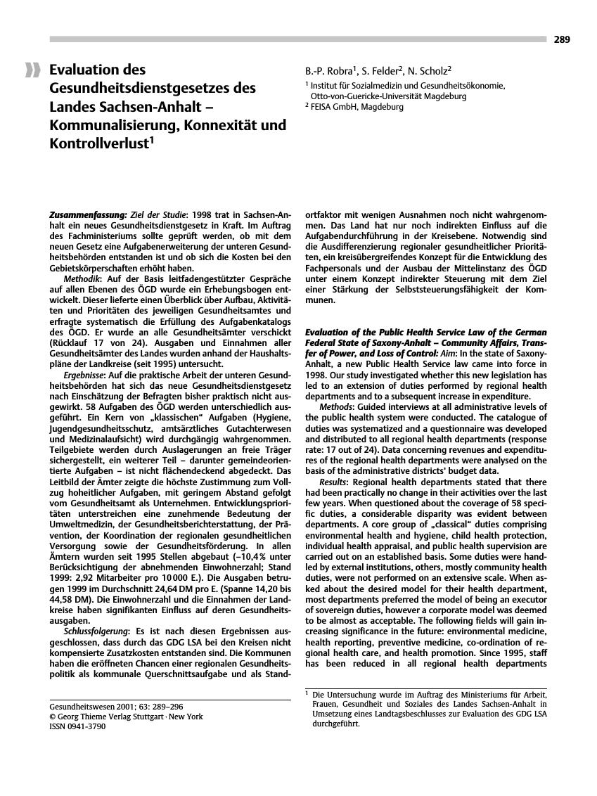 Vorschauseite 1: Evaluation des Gesundheitsdienstgesetzes des Landes Sachsen-Anhalt - Kommunalisierung, Konnexität und Kontrollverlust