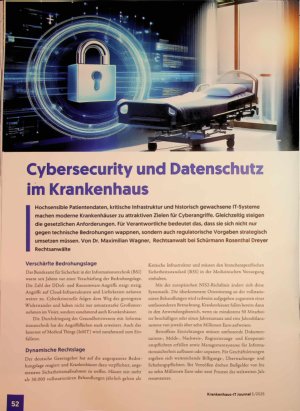 Vorschauseite 1: Cybersecurity und Datenschutz im Krankenhaus