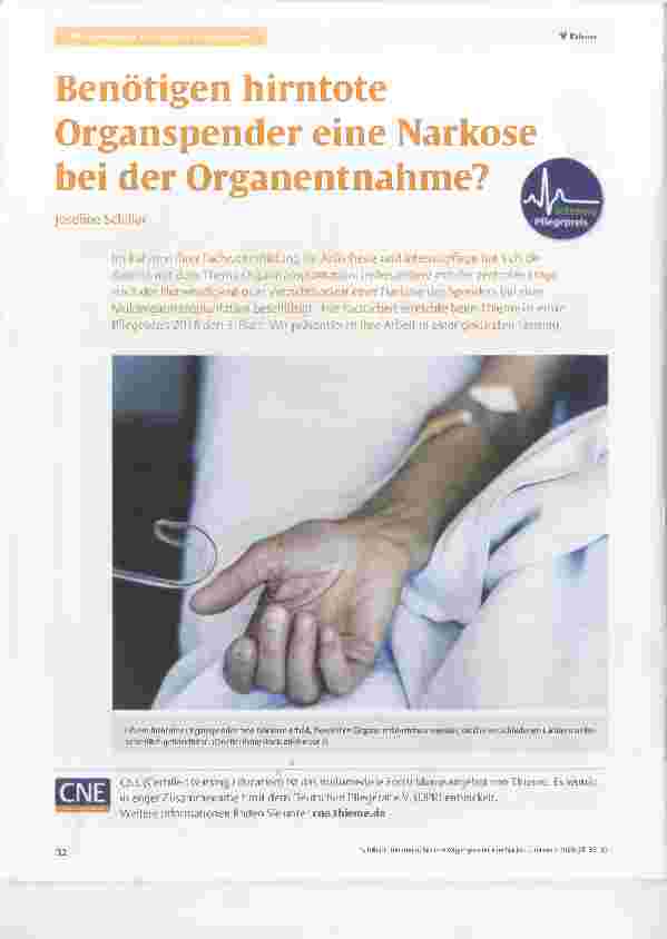 Vorschauseite 1: Benötigen hirntote Organspender eine Narkose bei der Organentnahme?