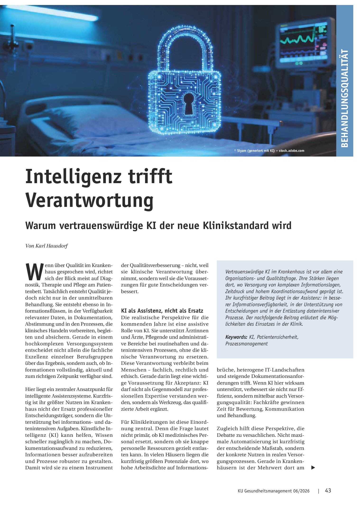 Vorschauseite 1: Intelligenz trifft Verantwortung: Warum vertrauenswürdige KI der neue Klinikstandard wird