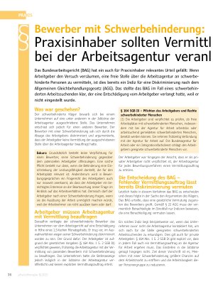 Vorschauseite 1: Bewerber mit Schwerbehinderung: Praxisinhaber sollten Vermittllungsauftrag bei der Arbeitsagentur veranlassenl