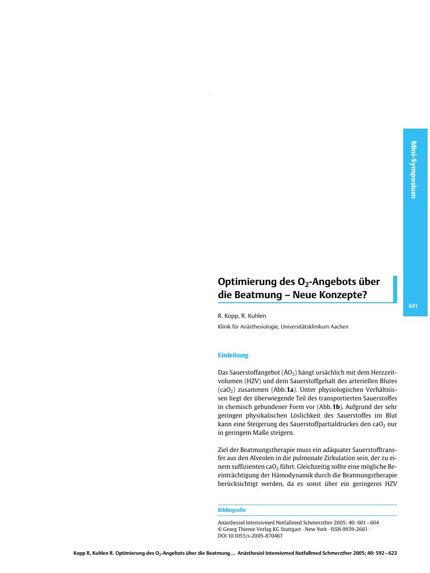 Vorschauseite 1: Optimierung des O2-Angebots über die Beatmung - Neue Konzepte?