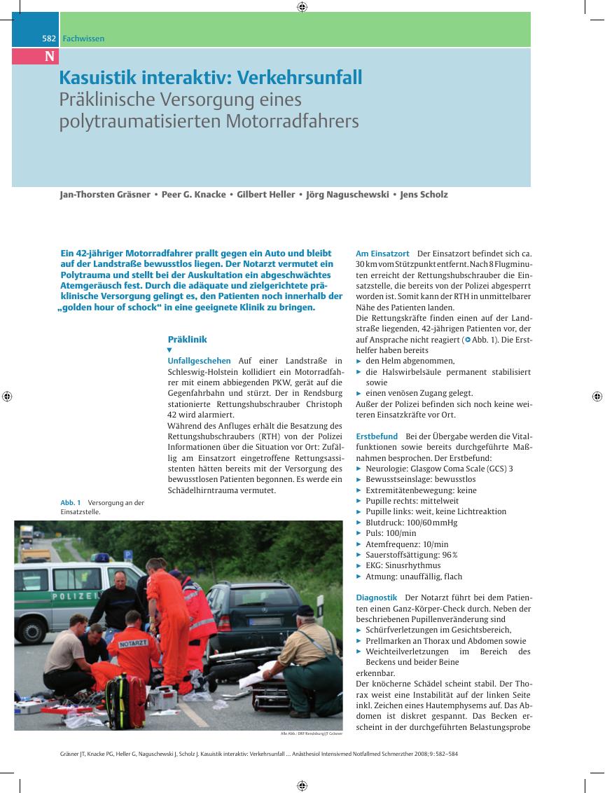 Vorschauseite 1: Kasuistik interaktiv: Verkehrsunfall – Präklinische Versorgung eines polytraumatisierten Motorradfahrers