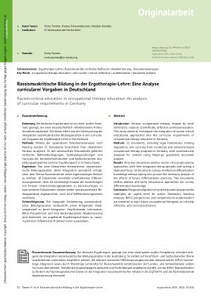 Vorschauseite 1: Rassismuskritische Bildung in der Ergotherapie-Lehre: Eine Analyse curricularer Vorgaben in Deutschland