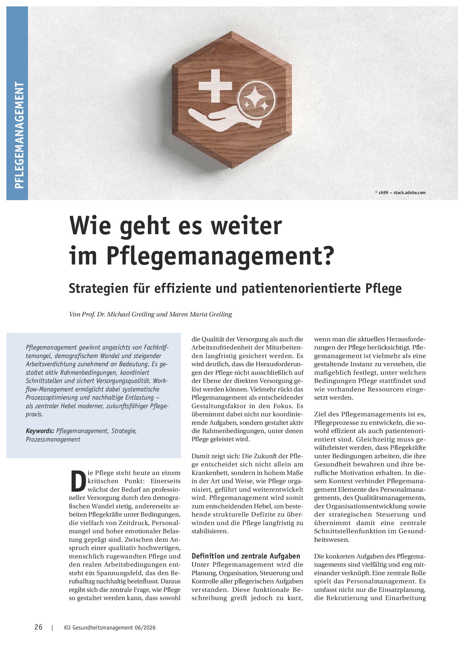 Vorschauseite 1: Wie geht es weiter im Pflegemanagement? Strategien für effiziente und patientenorientierte Pflege