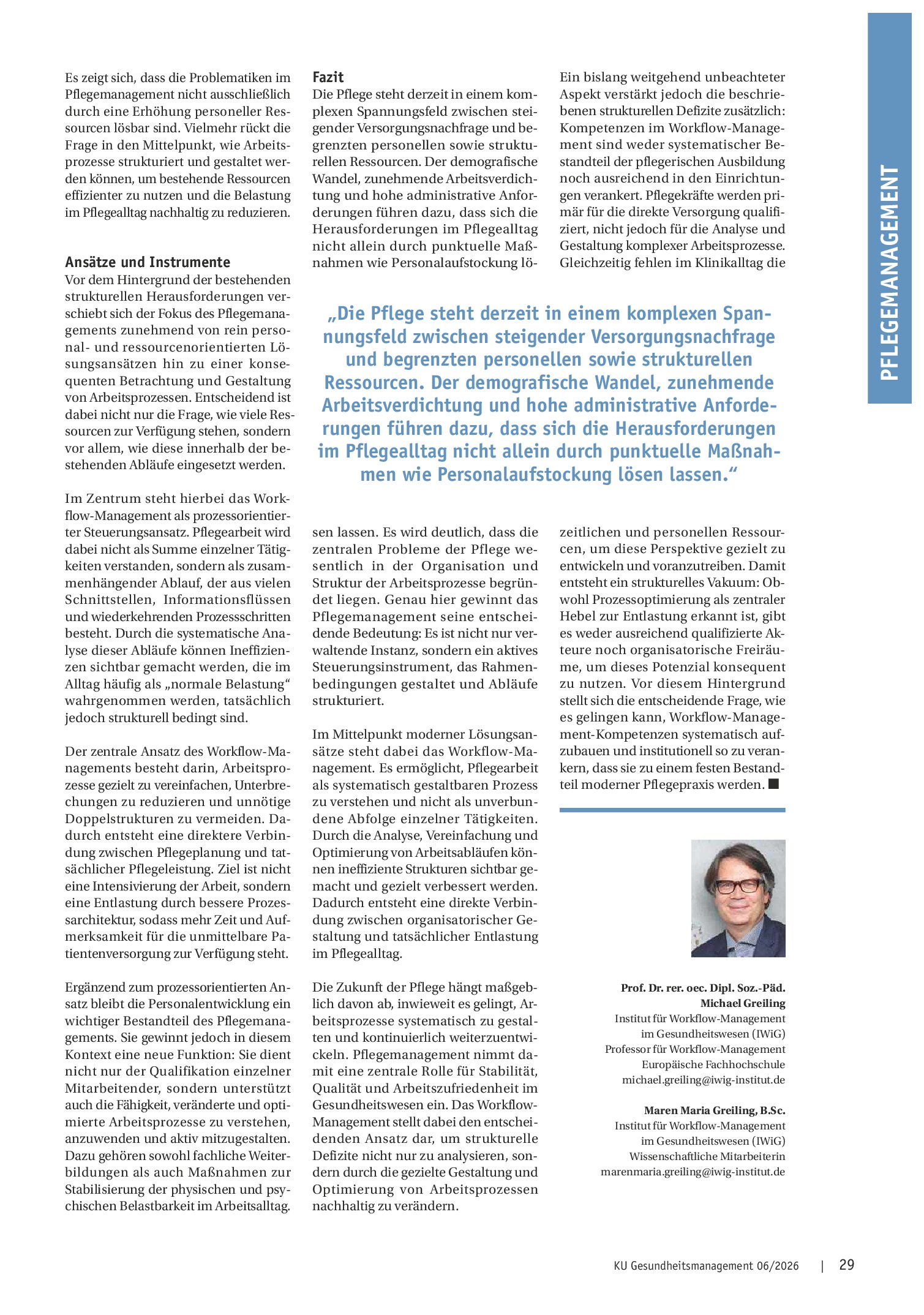 Vorschauseite 4: Wie geht es weiter im Pflegemanagement? Strategien für effiziente und patientenorientierte Pflege