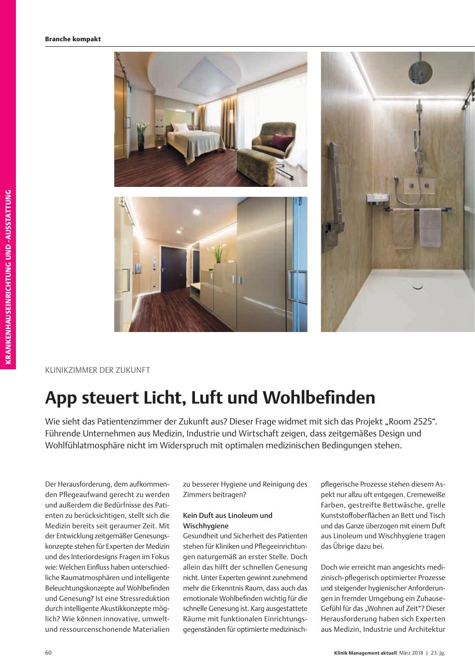 Vorschauseite 1: Klinikzimmer der Zukunft: App steuert Licht, Luft und Wohlbefinden