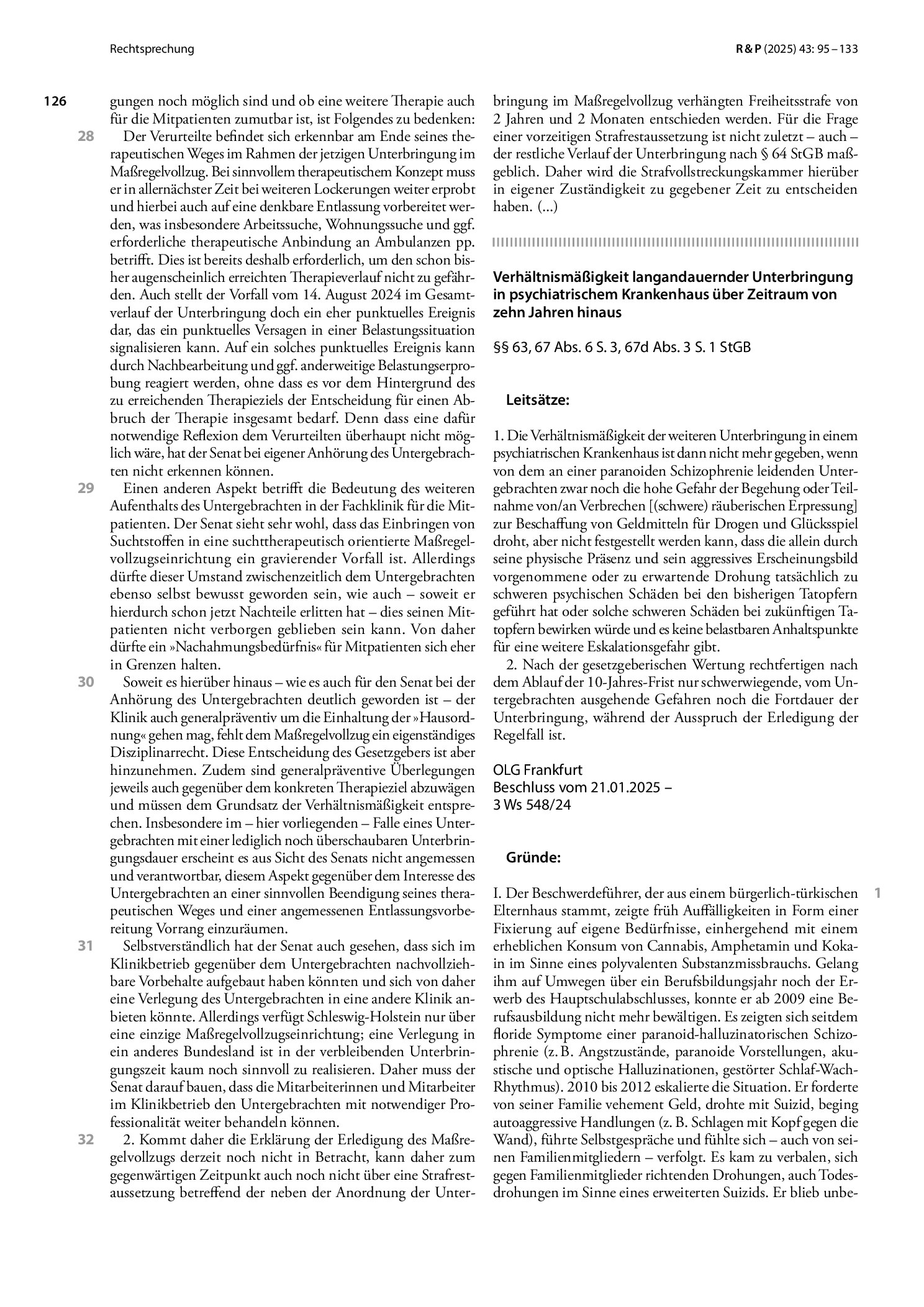Vorschauseite 4: Abbruch der Unterbringung in einer Entziehungsanstalt wegen Verstößen gegen die Anstaltsordnung