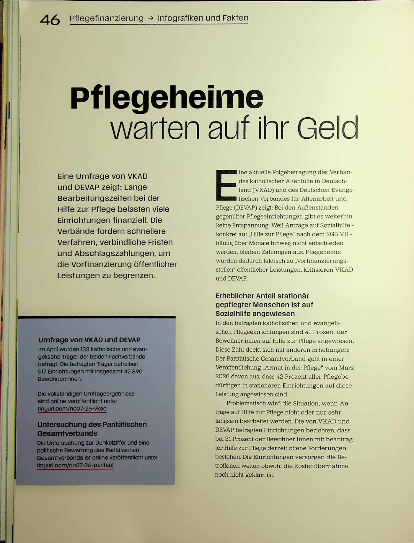 Vorschauseite 1: Pflegeheime warten auf ihr Geld