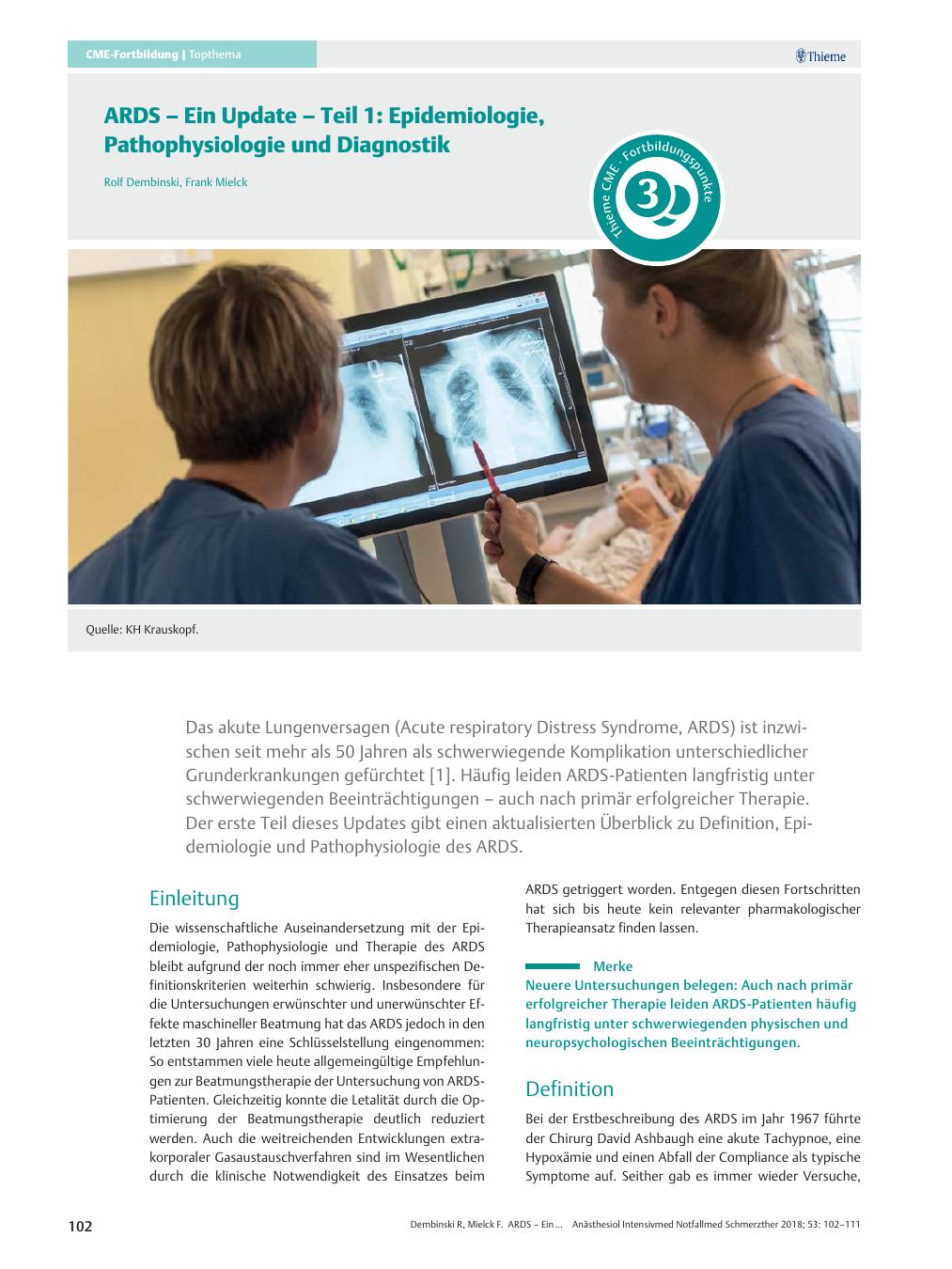 Vorschauseite 1: ARDS – Ein Update – Teil 1: Epidemiologie, Pathophysiologie und Diagnostik
