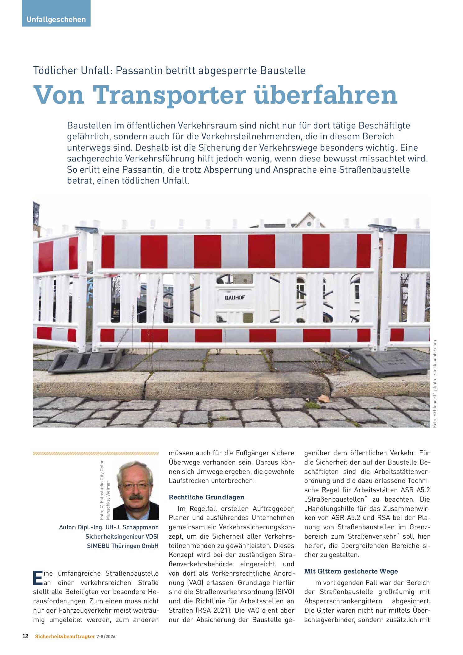 Vorschauseite 1: Tödlicher Unfall: Passantin betritt abgesperrte Baustelle. Von Transporter überfahren
