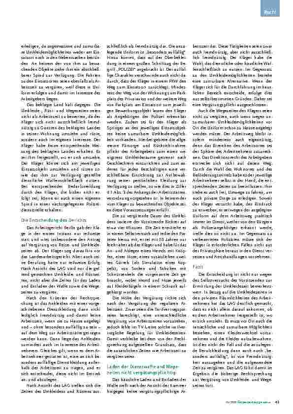 Vorschauseite 2: LAG Berlin-Brandenburg, Urteil vom 21.8.2019 – 15 Sa 575/19 Vergütungspflicht für Umkleidezeiten eines Polizisten