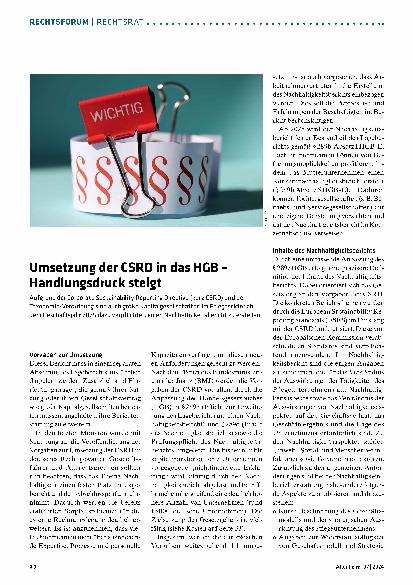 Vorschauseite 1: Umsetzung der CSR-Richtlinie in das HGB – Handlungsdruck steigt