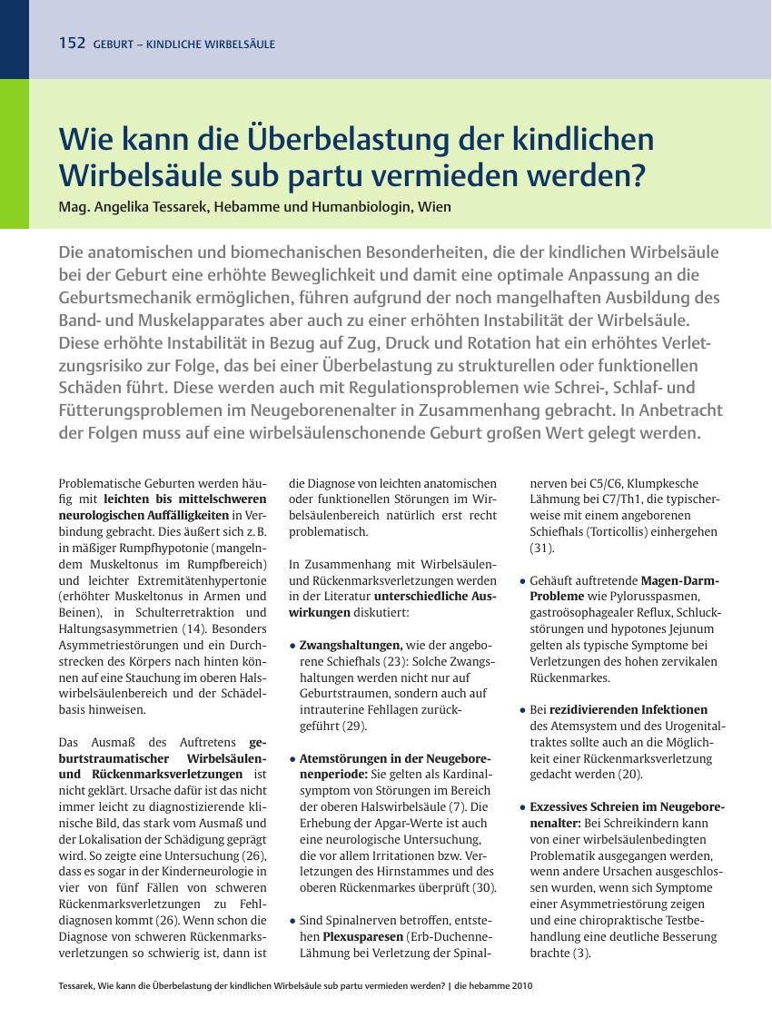 Vorschauseite 1: Wie kann die Überbelastung der kindlichen Wirbelsäule sub partu vermieden werden?