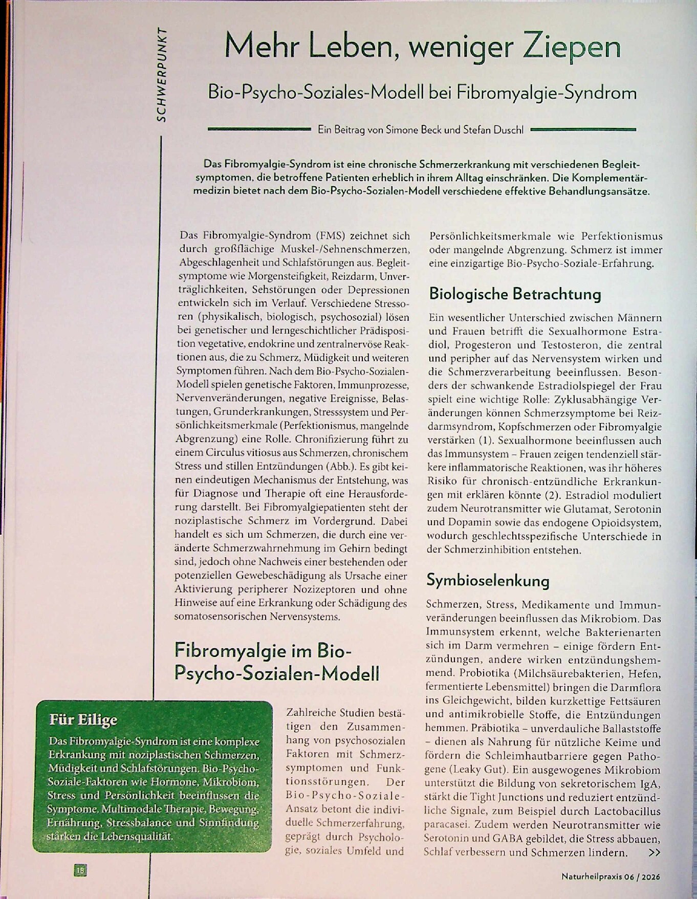 Vorschauseite 1: Mehr Leben, weniger Ziepen – Bio-psycho-soziales Modell bei Fibromyalgie-Syndrom