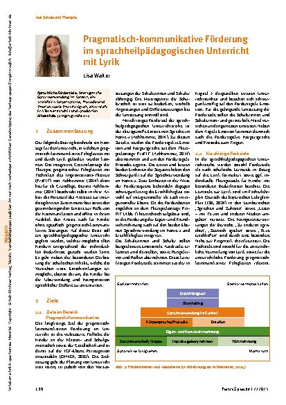 Vorschauseite 1: Pragmatisch-kommunikative Förderung im sprachheilpädagogischen Unterricht mit Lyrik