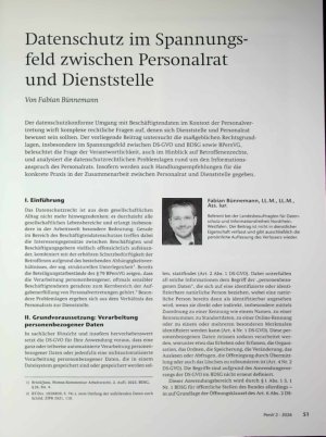 Vorschauseite 1: Datenschutz im Spannungsfeld zwischen Personalrat und Dienststelle