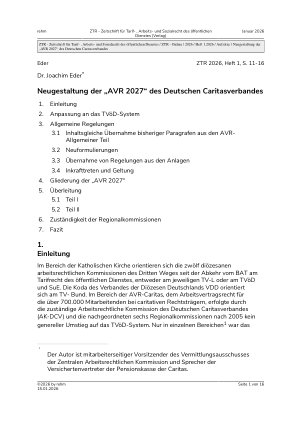 Vorschauseite 1: Neugestaltung der „AVR 2027“ des Deutschen Caritasverbandes