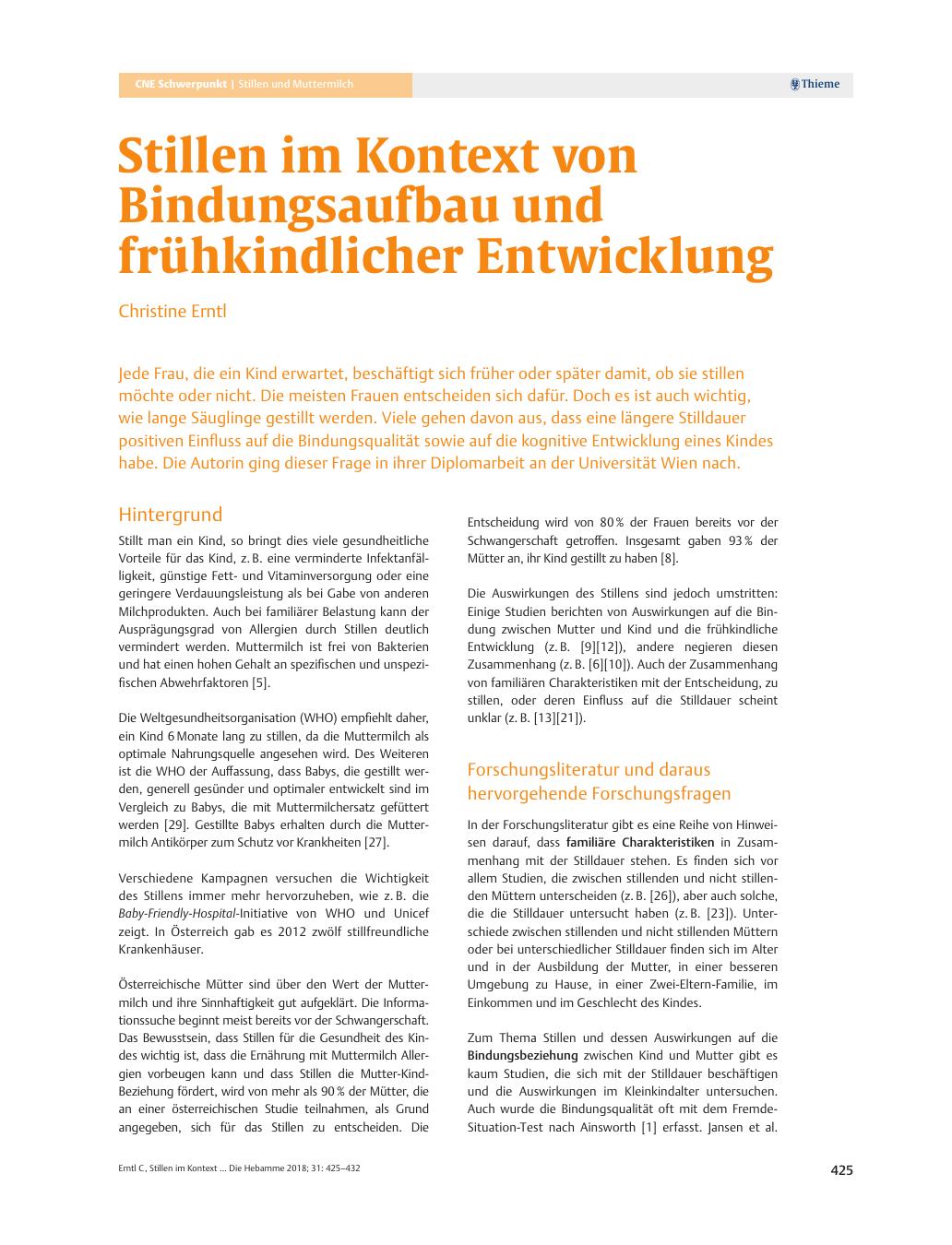 Vorschauseite 1: Stillen im Kontext von Bindungsaufbau und frühkindlicher Entwicklung
