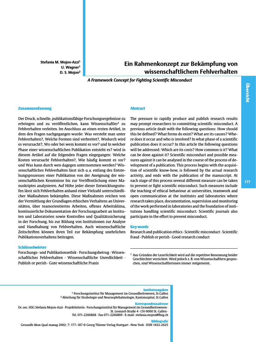 Vorschauseite 1: Ein Rahmenkonzept zur Bekämpfung von wissenschaftlichem Fehlverhalten