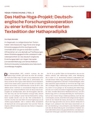 Vorschauseite 1: Das Hatha-Yoga-Projekt: Deutschenglische Forschungskooperation zu einer kritisch kommentierten Textedition der Hathapradīpīkā