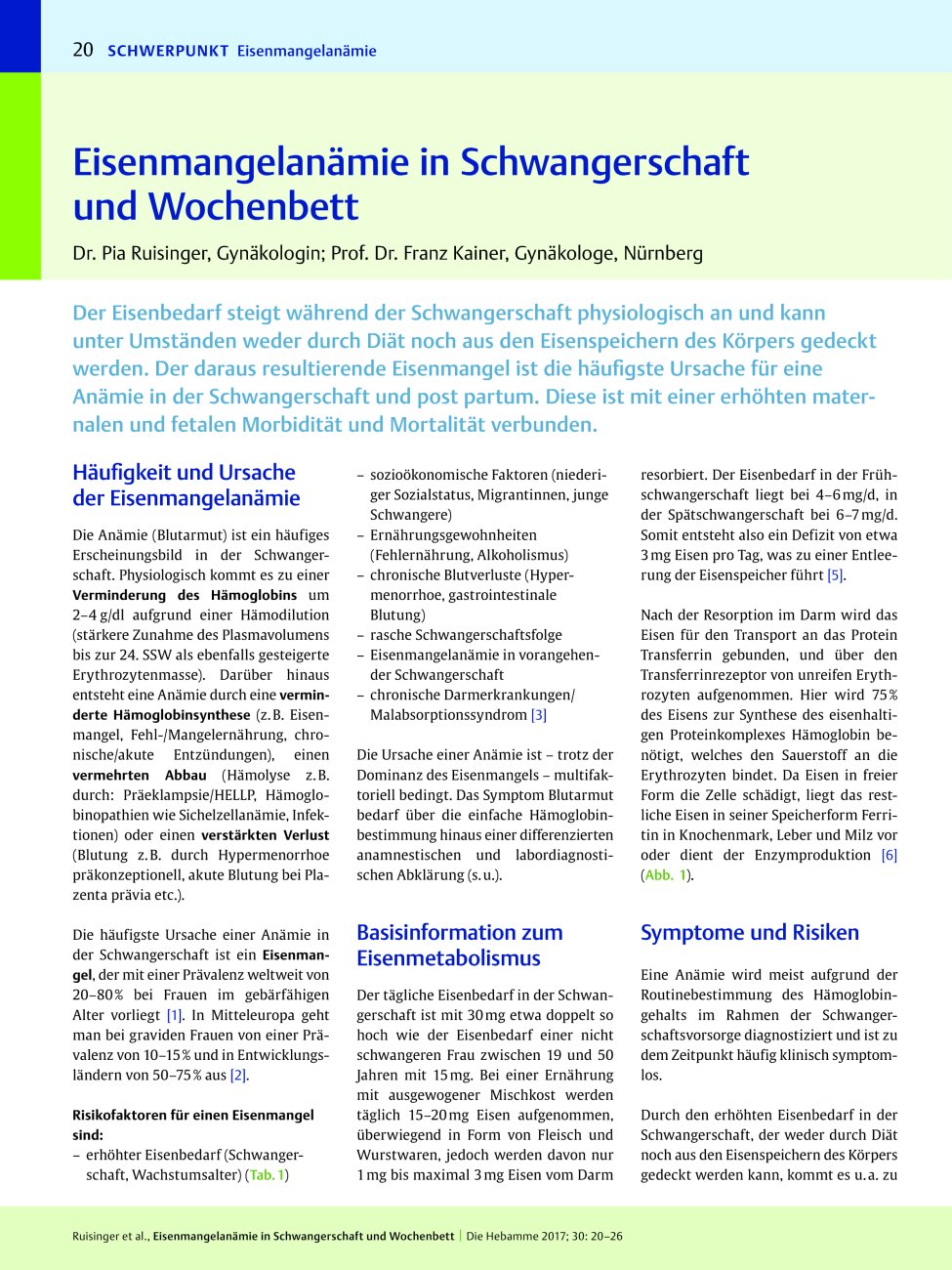 Vorschauseite 1: Eisenmangelanämie in Schwangerschaft und Wochenbett