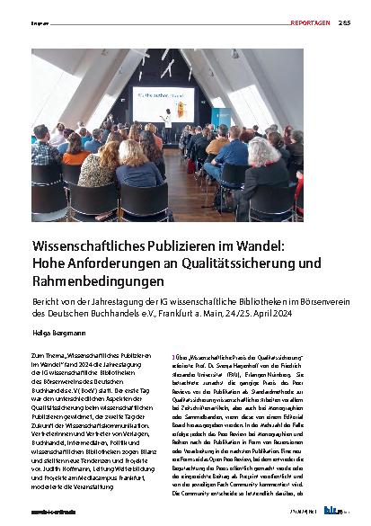 Vorschauseite 1: Wissenschaftliches Publizieren im Wandel: Hohe Anforderungen an Qualitätssicherung und Rahmenbedingungen