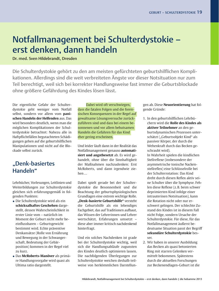 Vorschauseite 1: Notfallmanagement bei Schulterdystokie – erst denken, dann handeln