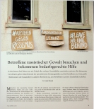 Vorschauseite 1: Betroffene rassistischer Gewalt brauchen und bekommen bedarfsgerechte Hilfe.