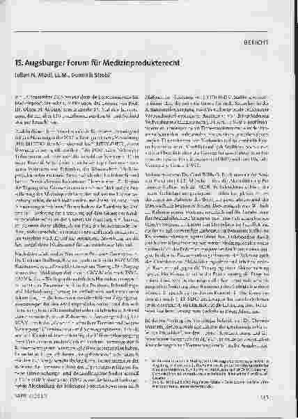 Vorschauseite 1: 15. Augsburger Forum für Medizinprodukterecht