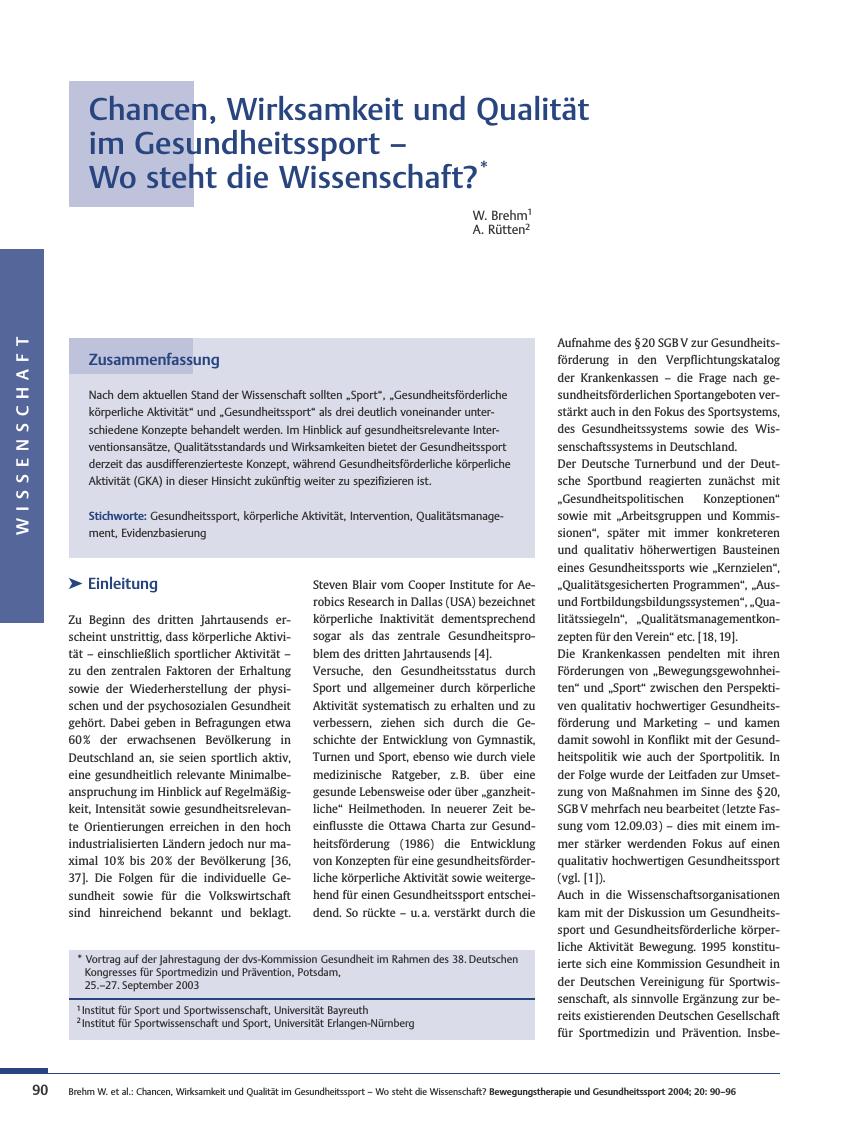 Vorschauseite 1: Chancen, Wirksamkeit und Qualität im Gesundheitssport - Wo steht die Wissenschaft?