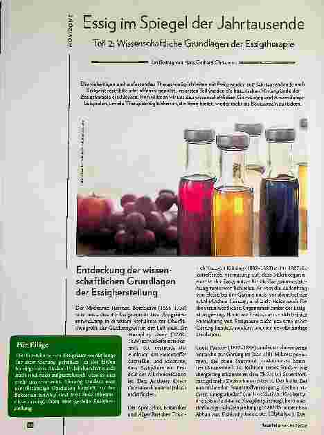Vorschauseite 1: Essig im Spiegel der Jahrtausende Teil 2: Wissenschaftliche Grundlagen der Essigtherapie