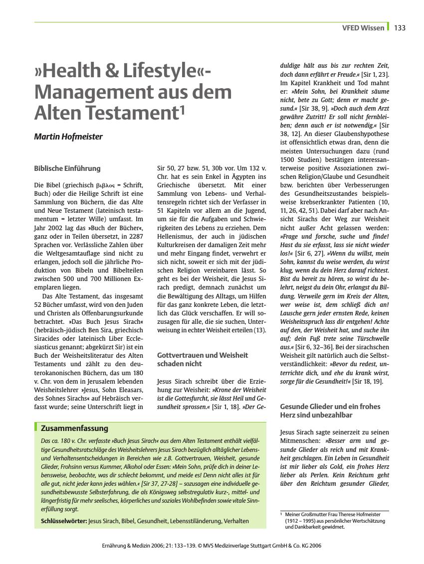 Vorschauseite 1: „Health & Lifestyle”-Management aus dem Alten Testament