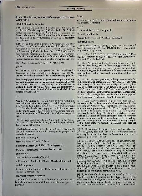 Vorschauseite 1: Rechtsprechung 4 Veröffentlichung von Verstößen gegen das Lebensmittelrecht.