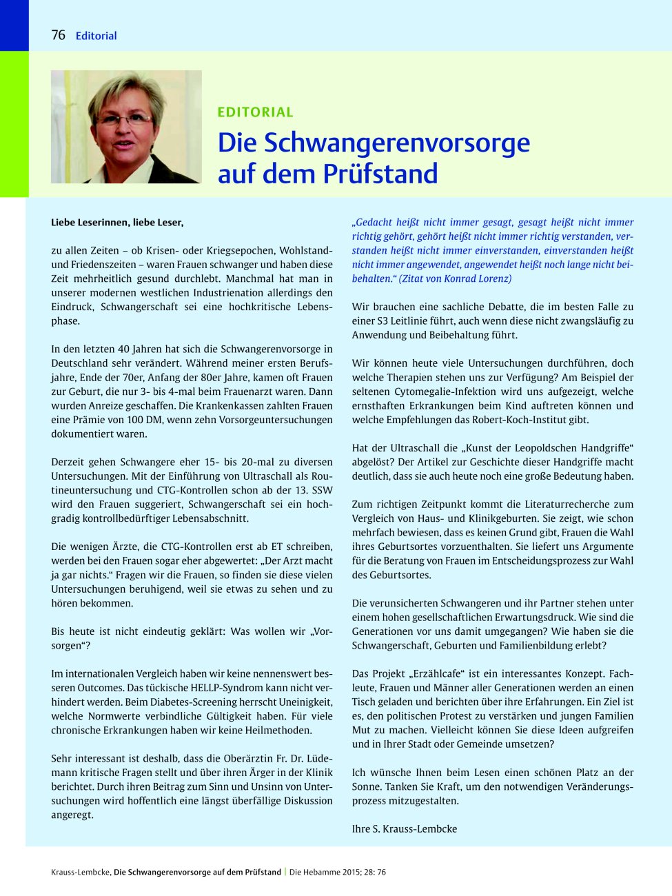 Vorschauseite 1: Die Schwangerenvorsorge auf dem Prüfstand