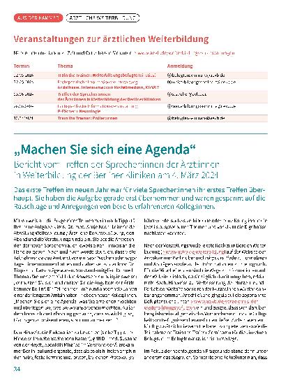 Vorschauseite 1: „Machen Sie sich eine Agenda“ Bericht vom Treffen der Sprecher:innen der Ärzt:innen in Weiterbildung der Berliner Kliniken am 4. März 2024