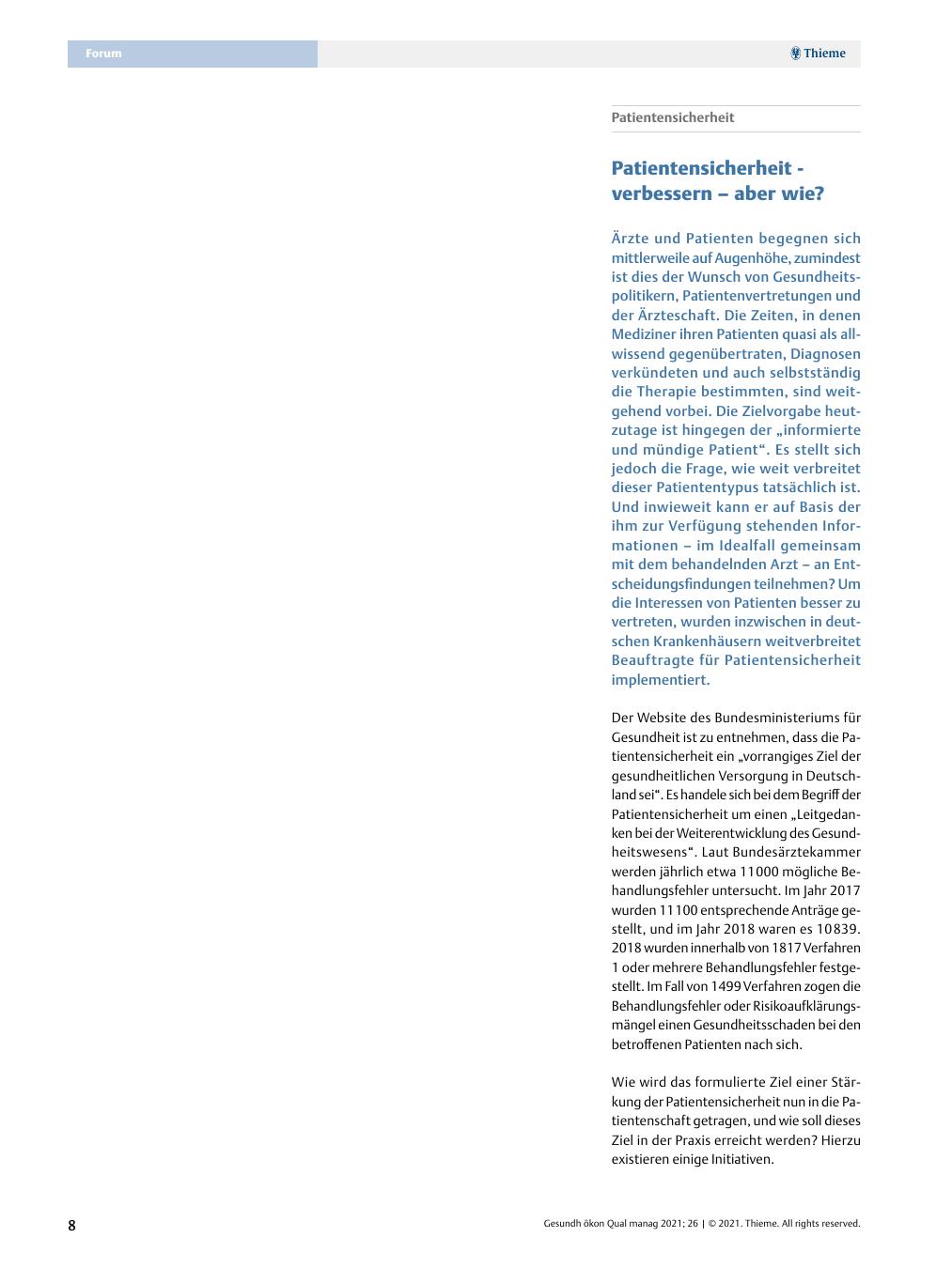 Vorschauseite 1: Patientensicherheit - Patientensicherheit verbessern - aber wie?