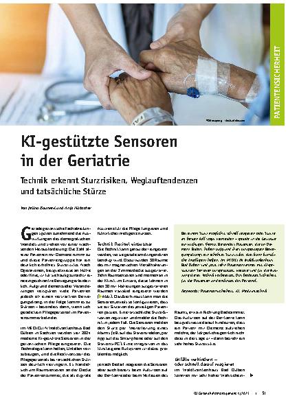 Vorschauseite 1: KI-gestützte Sensoren in der Geriatrie Technik erkennt Sturzrisiken, Weglauftendenzen und tatsächliche Stürze