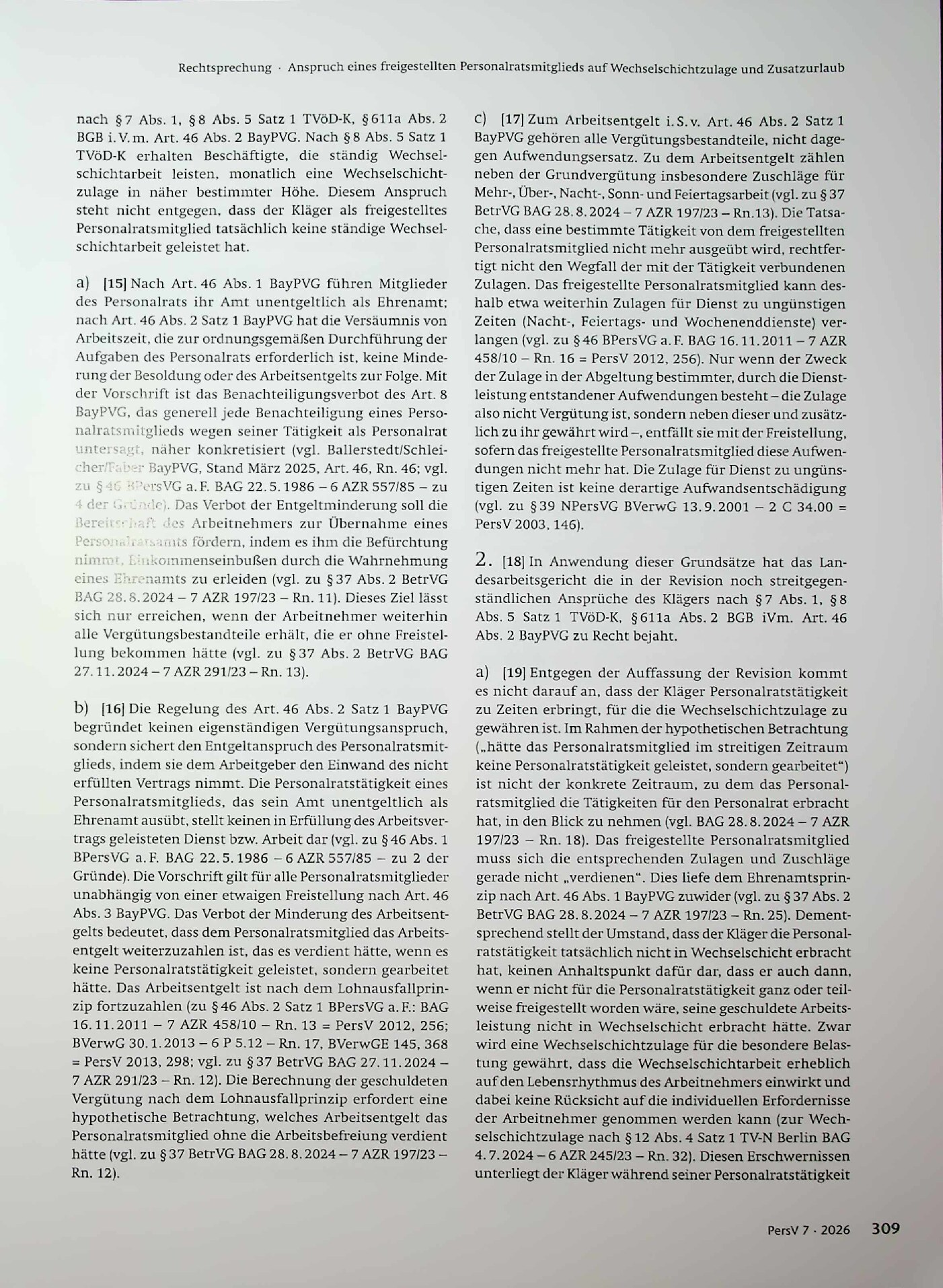 Vorschauseite 3: Anspruch eines freigestellten Personalratsmitglieds auf Wechselschichtzulage und Zusatzurlaub
