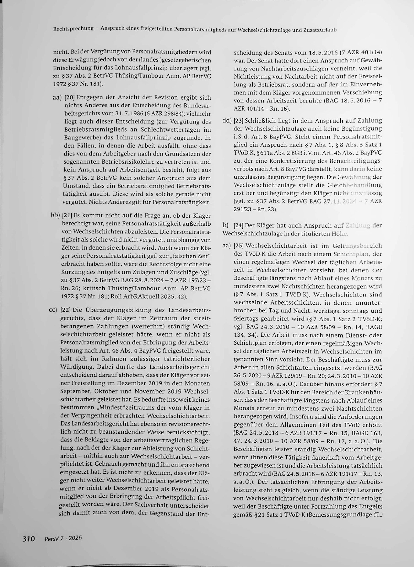 Vorschauseite 4: Anspruch eines freigestellten Personalratsmitglieds auf Wechselschichtzulage und Zusatzurlaub