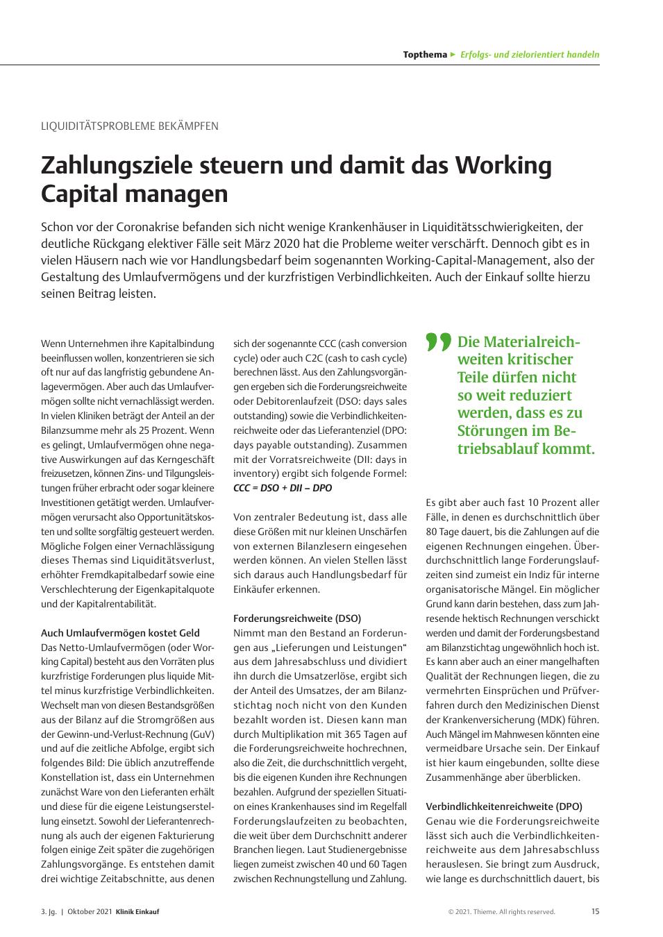 Vorschauseite 1: Liquiditätsprobleme bekämpfen: Zahlungsziele steuern und damit das Working Capital managen