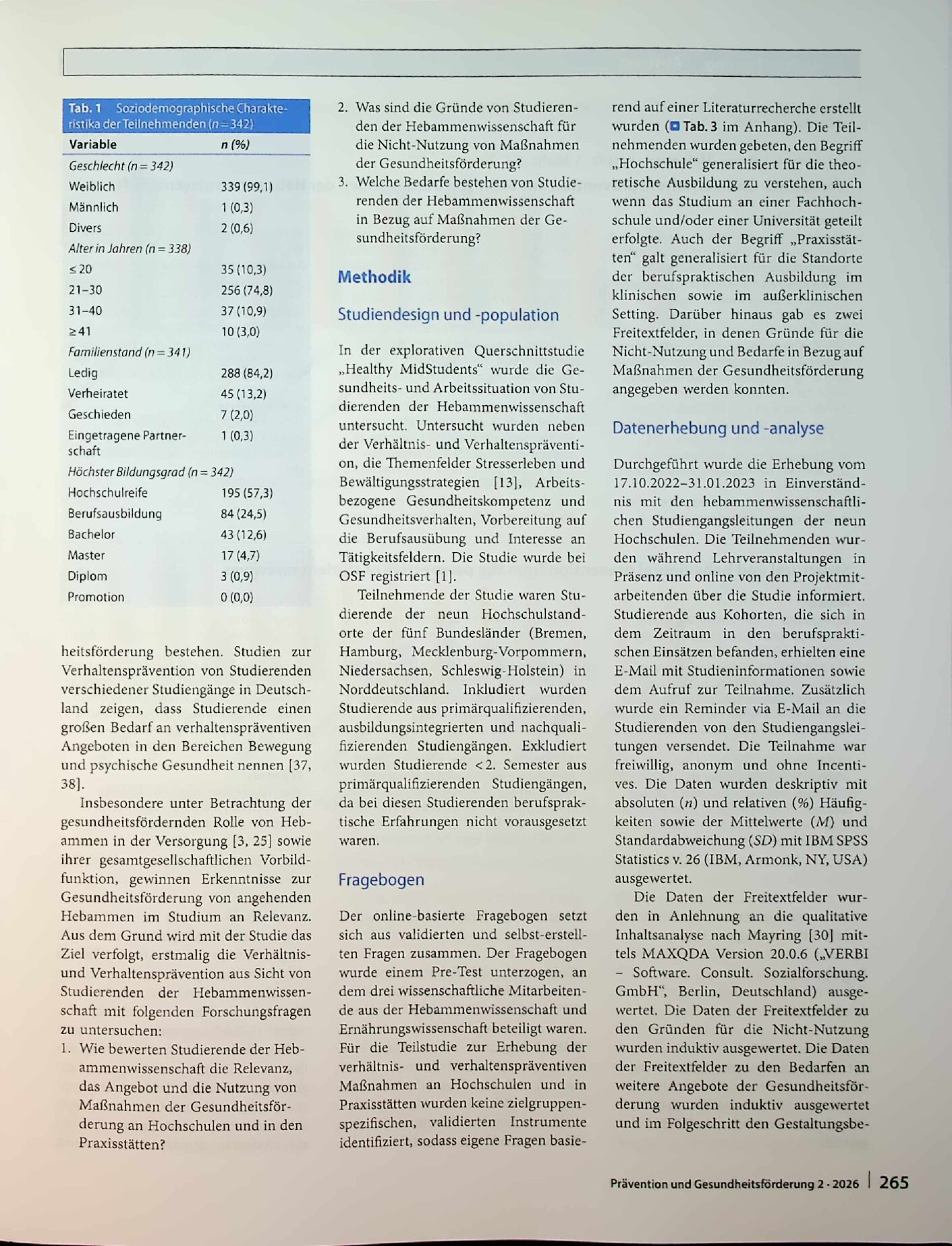 Vorschauseite 2: Verhältnis- und Verhaltensprävention aus Sicht von Studierenden der Hebammenwissenschaft