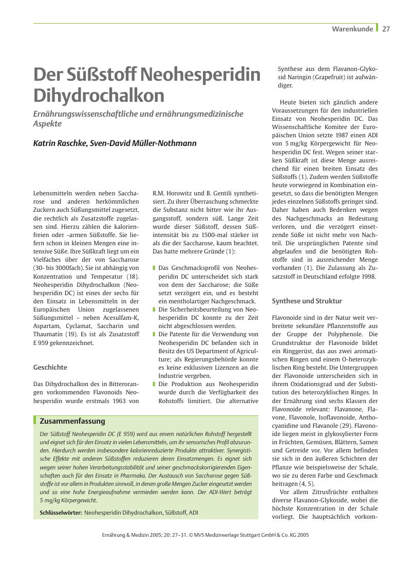 Vorschauseite 1: Der Süßstoff Neohesperidin Dihydrochalkon