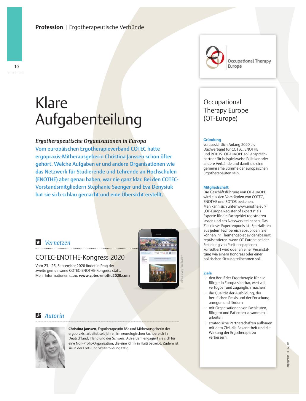 Vorschauseite 1: Klare Aufgabenteilung ? Ergotherapeutische Organisationen in Europa