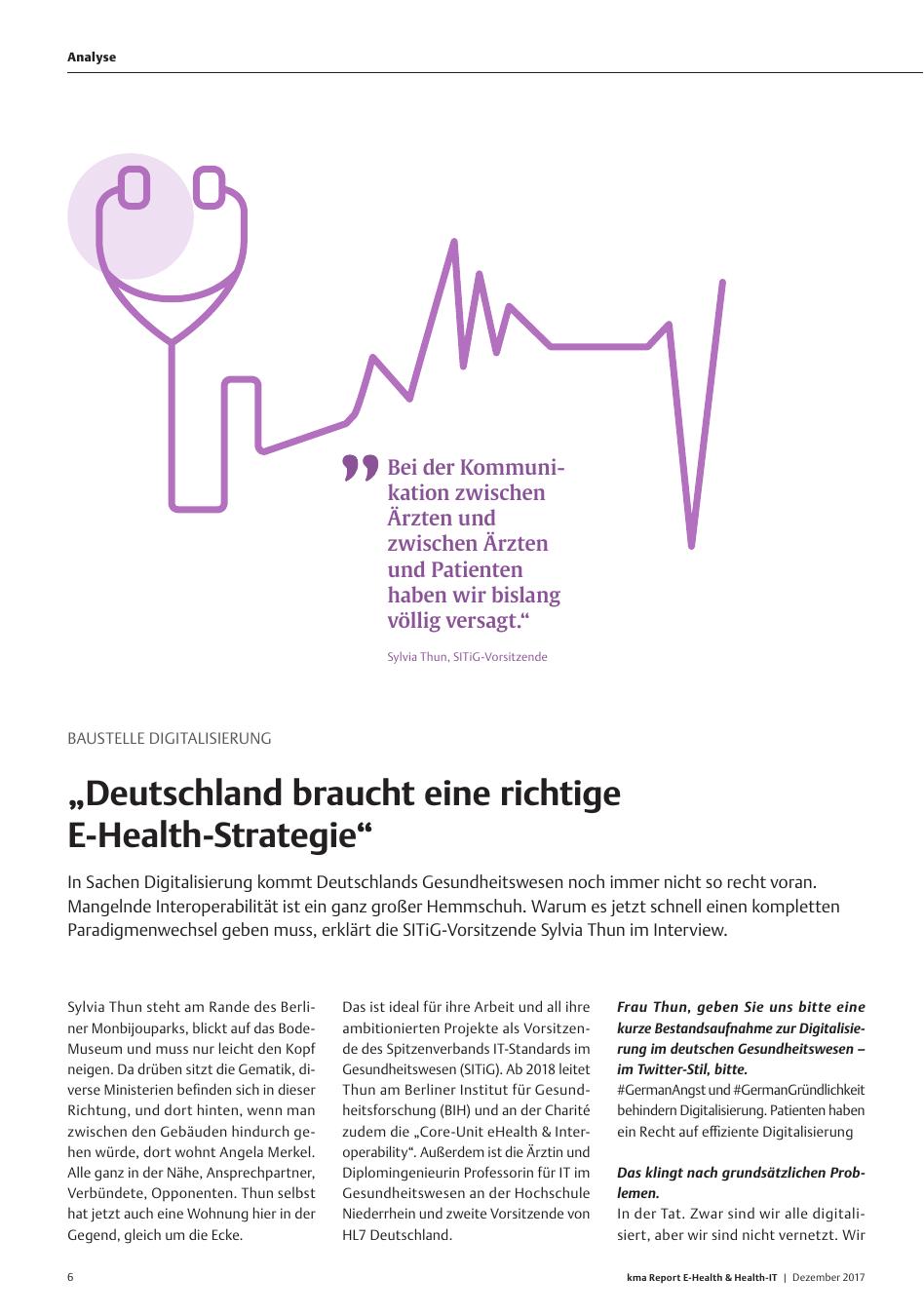 Vorschauseite 1: Baustelle Digitalisierung - „Deutschland braucht eine richtige E-Health-Strategie“