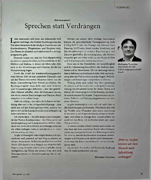 Vorschauseite 1: Sterbewunsch: Sprechen statt Verdrängen