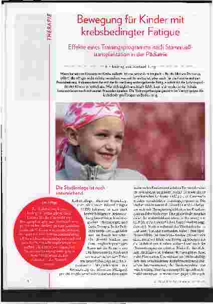 Vorschauseite 1: Bewegung für Kinder mit krebsbedingter Fatigue. Effekte eines Trainingsprogramms nach Stammzelltransplantation in der Pädiatrie